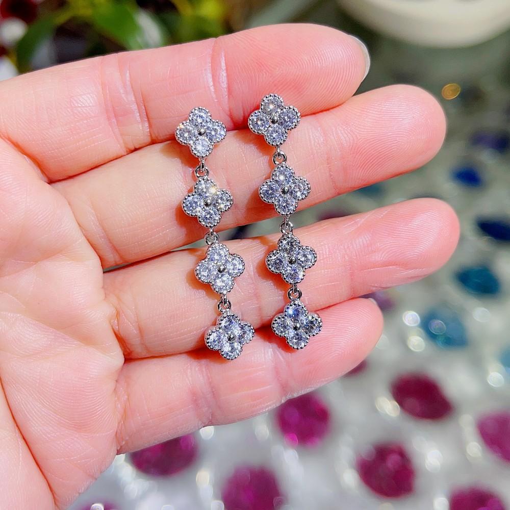 Модные универсальные длинные серьги с четырьмя листьями клевера, высококачественные роскошные женские серьги серебряный
