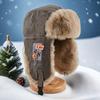 2025 1 Stück Retro Lei Feng-inspirierte Plüsch-Winter-Jagdmütze, leichte Polyester 100% Fitted Fliegermütze mit Ohrenschutz,