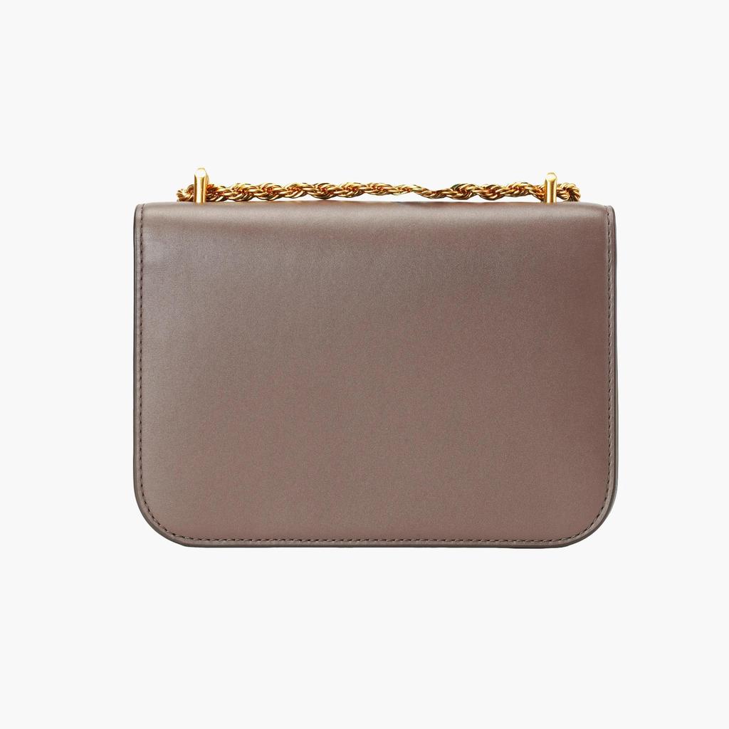 Tory Burch TB Eleanor Leder Matt Klapptasche mit Doppel-T-Logo Einzelne Schulter Crossbody Kordelzug Kette Kleine Quadratische Tasche Damen Klein Braun