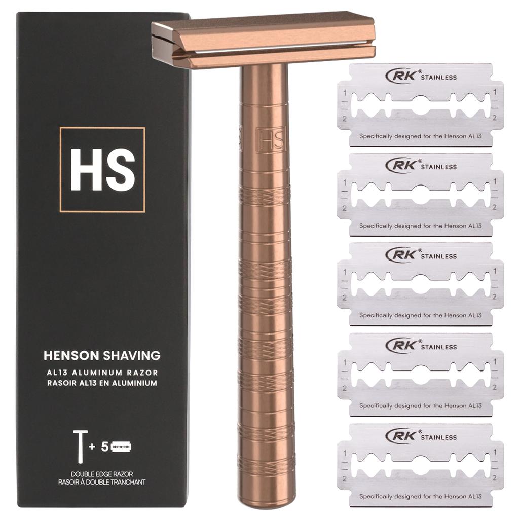 Genuine HENSON Shaving AL13 Mild with 5 Replacement Durable and provides a close shave while minimizing skin Shaver, (Copper), Blades, Entry-Level