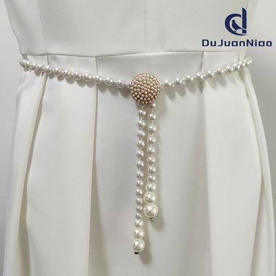 Pearl Waist Chain Ladies Belt Beaded Elegant Round Women'S Dress