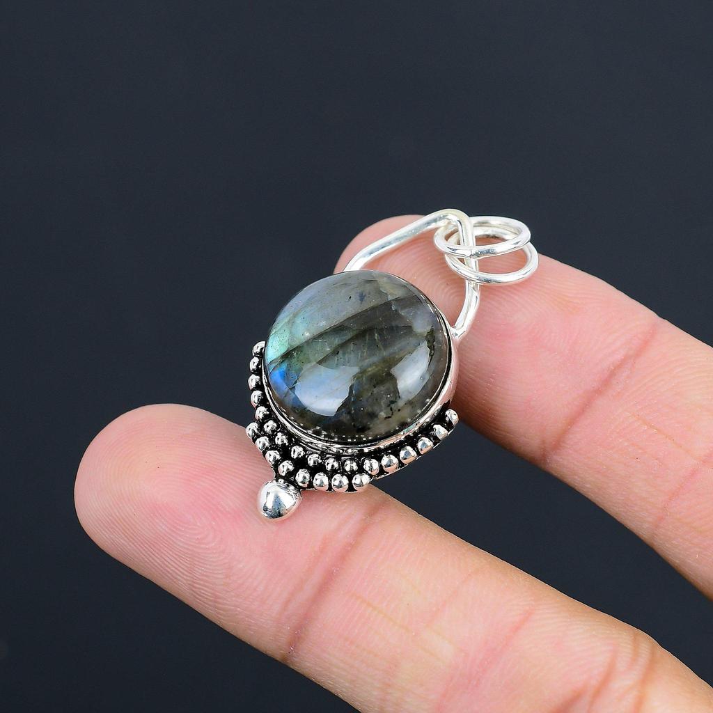 Birthday Gift For Her Natural Labradorite Gemstone Pendant 925 Sterling Silver