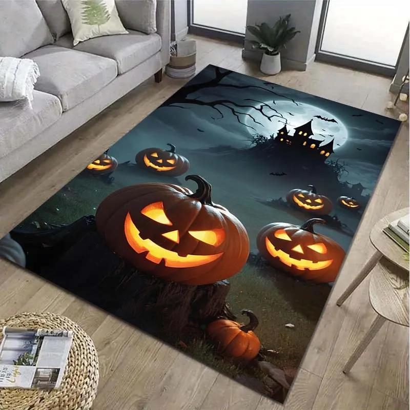 Halloween Pumpkin Head Pattern Floor Rug Carpets Living Room Bedroom Bedside Bathroom Floor Mat Area Rug Room Decor Gift