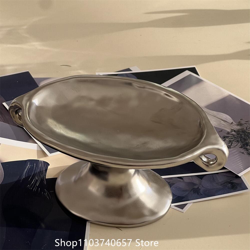 

Silver Plating Layer Storage Plated Ceramic Storage Jewelry Gobelt Tray Plate Light Luxury Blogger Same Style Double Ear