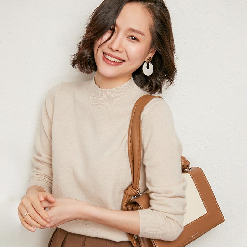 2023 Autumn-Winter Women's Slim-Fit Knit Sweater: Loose Outerwear, Half-High Neck, Thick Inner Layer.