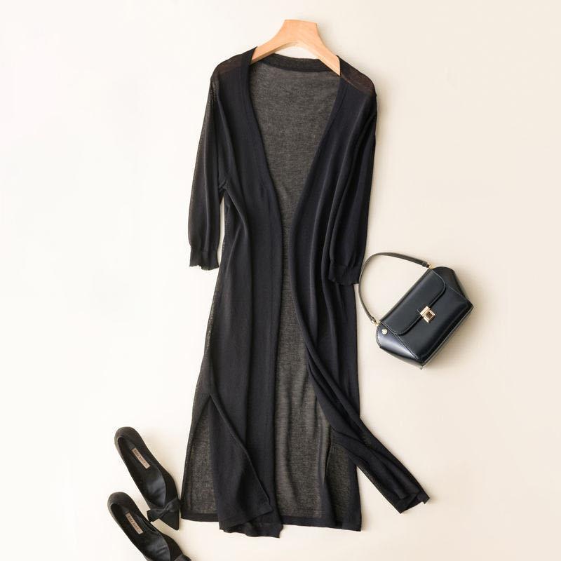 Women Long Cardigan Poncho Summer Autumn Thin Silk Knitted Cardigans Knitted Sweater Casual Loose Coat Jacket