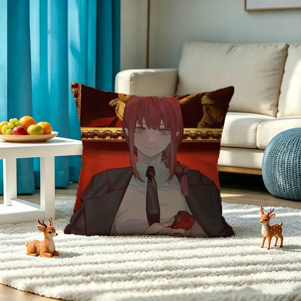 C-Chainsaw Man Makima Square Double-Sided printed Pillow Case Bedroom Bedside Pillow Sofa Cushion Cover