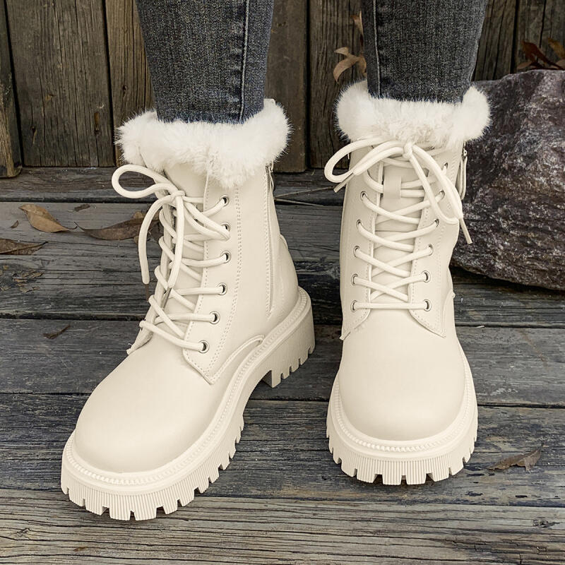 Winter Plush Ankle Boots for Women Non Slip Thick Bottom Furry Snow Boot Pu Leather Short Booties Classic Cotton Shoes for Women