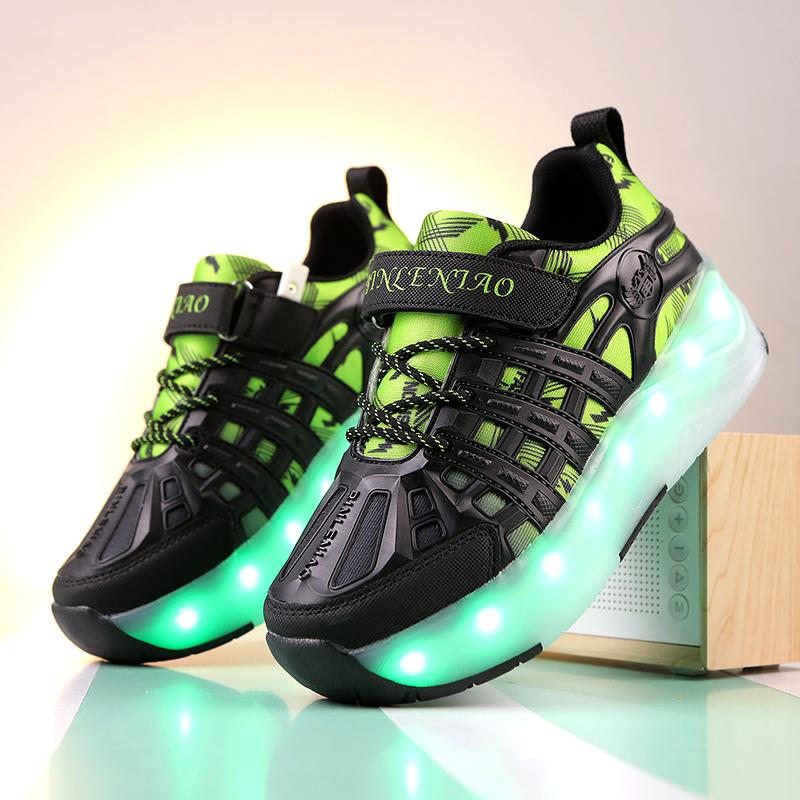 Four-wheel Roller Skates Children's Retractable Automatic Wheel Sports Shoes USB Charging LED Light Sports Shoes