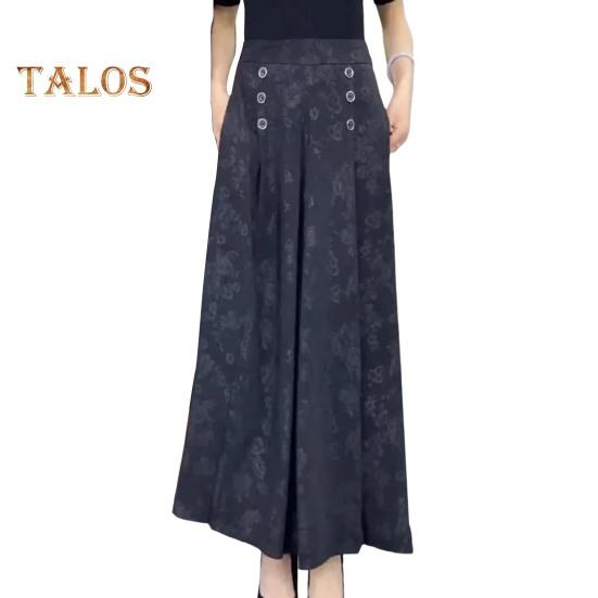 

Женские повседневные брюки с цветочным принтом и усиленными карманами, повседневные широкие брюки средней посадки с принтом, уличная одежда M чёрный