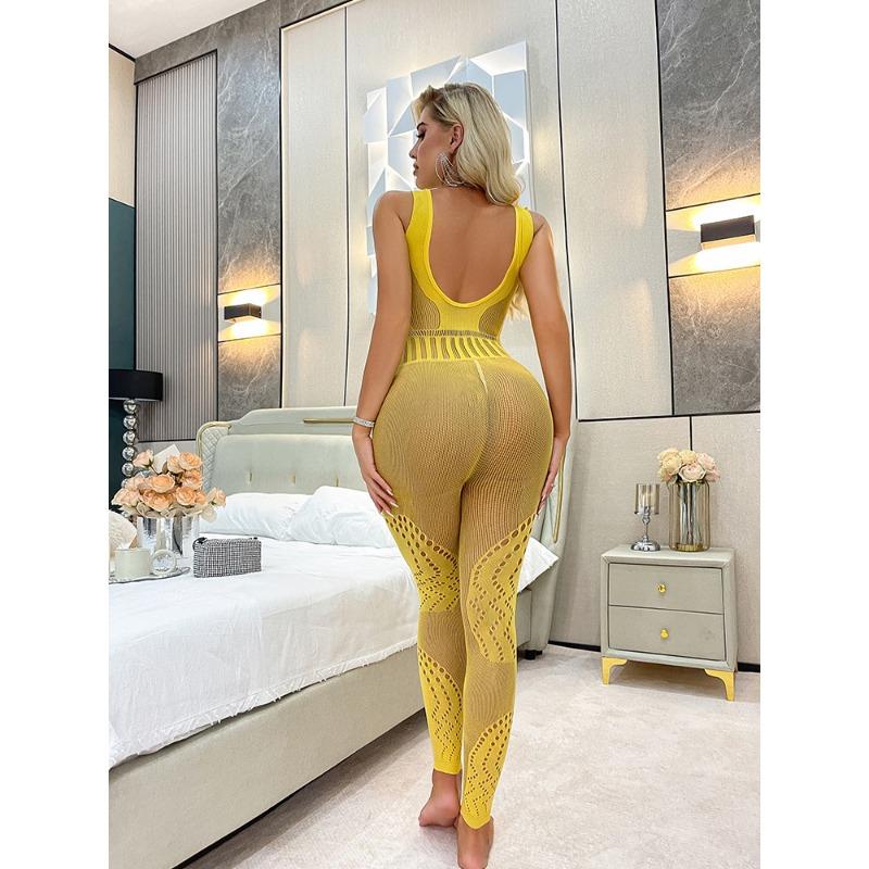 Sex Underwear Sexy Netwear Neck Ripped onesies Pajamas Long Sleeves Backless Tights