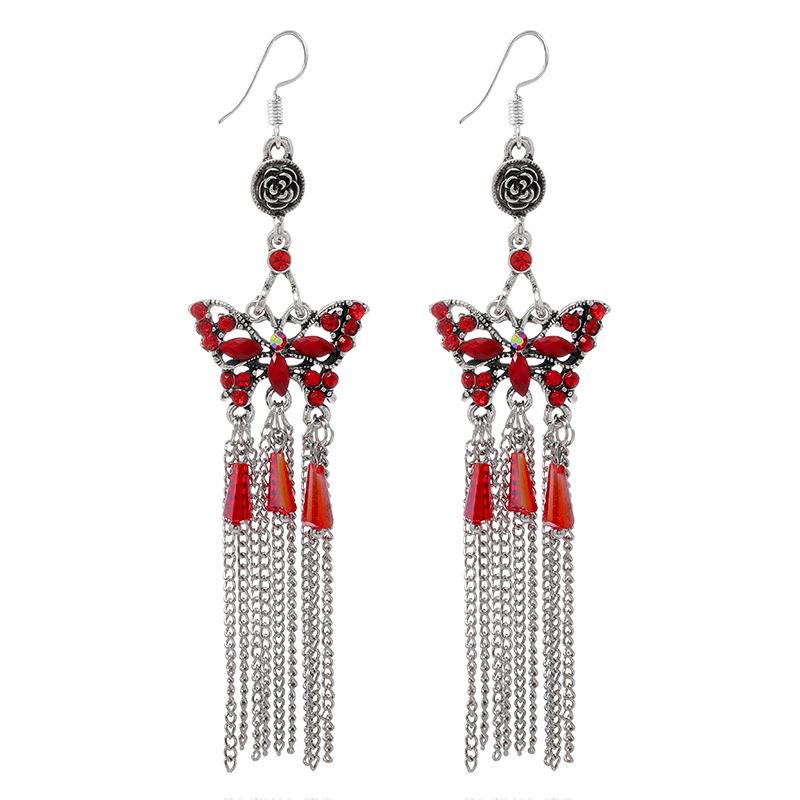 Retro Ethnic Style Butterfly Crystal Fringed Earrings Femininity Versatile Personality Long Earrings Fashion Earrings