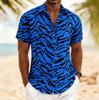 Men's Tiger Stripe Retro Style Short Sleeve Shirt, Spring Summer Edgy Casual Vacation Blouse, Loose Casual Top