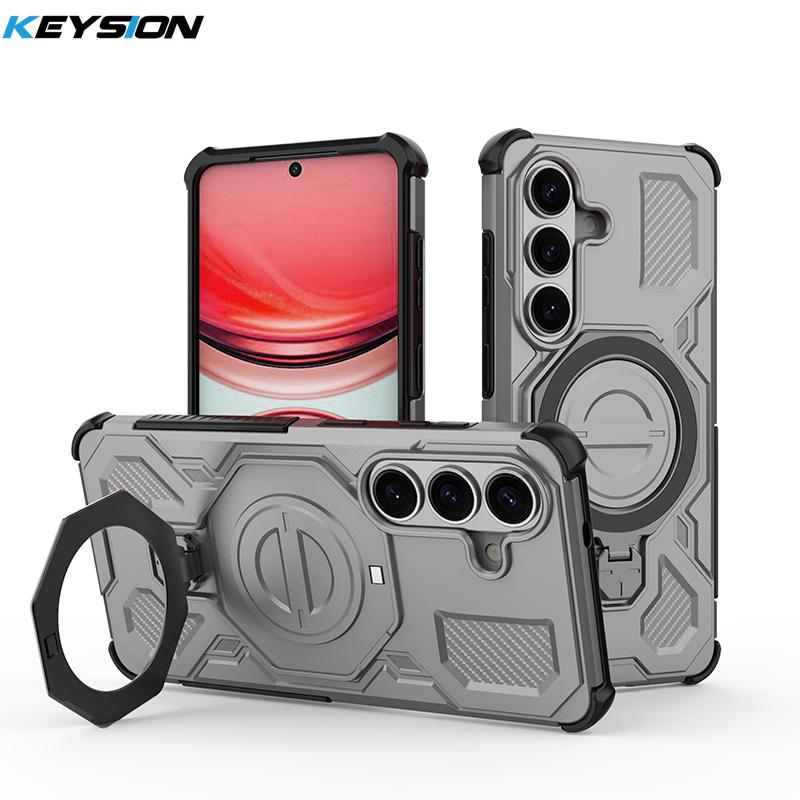 KEYSION Shockproof Magnetic Case for Samsung S26 Ultra 5G Upright Live Metal Ring Stand Phone Back Cover for Galaxy S26 S26+Plus