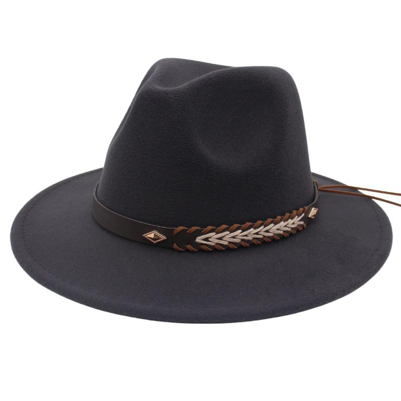 Cross-Border New Woolen Jazz Hat With Felt Hat Large Brim Fashion Top Hat Couple British Gentleman And Lady Hat