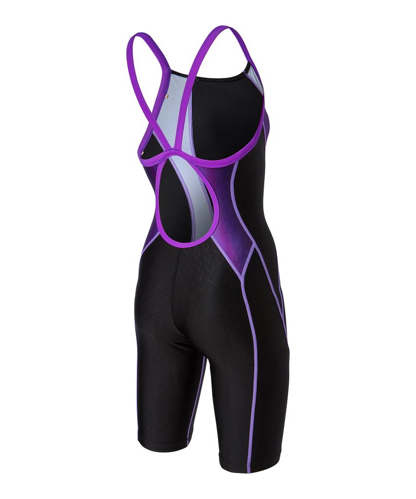 Laelliseupocheu [Rslh401 Ppl] Gradient 5-Part Half-Body X-Back Swimsuit Purple