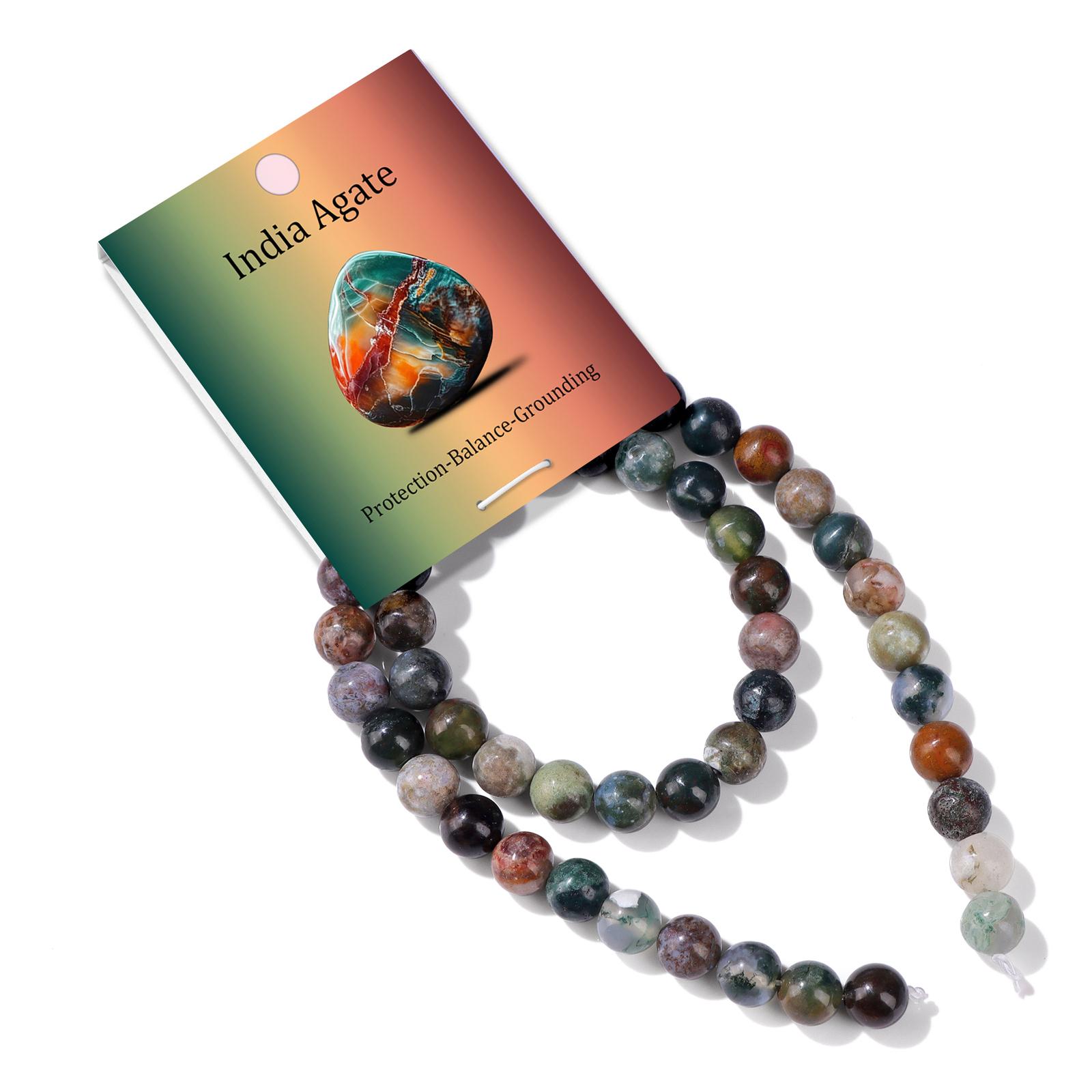 8MM 50pcs Green Natural Indian Agate Stone Beads Round Gem Loose Stone Bead for Jewelry Making Accessories 8MM 50PCS