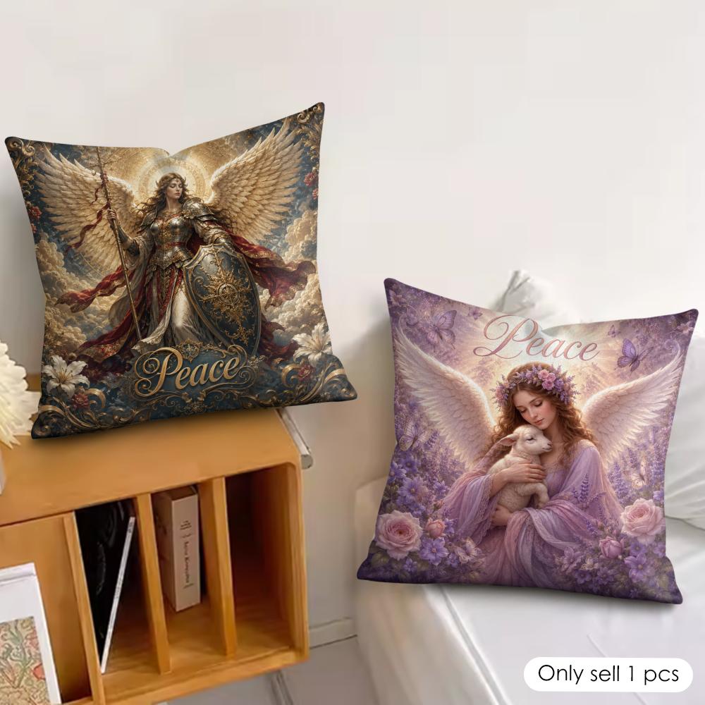 Angel Wing Divine Guardian Cushion Cover Double-Sided Plush Sofa Cushion Covers Organic Breathable Invisible Zipper