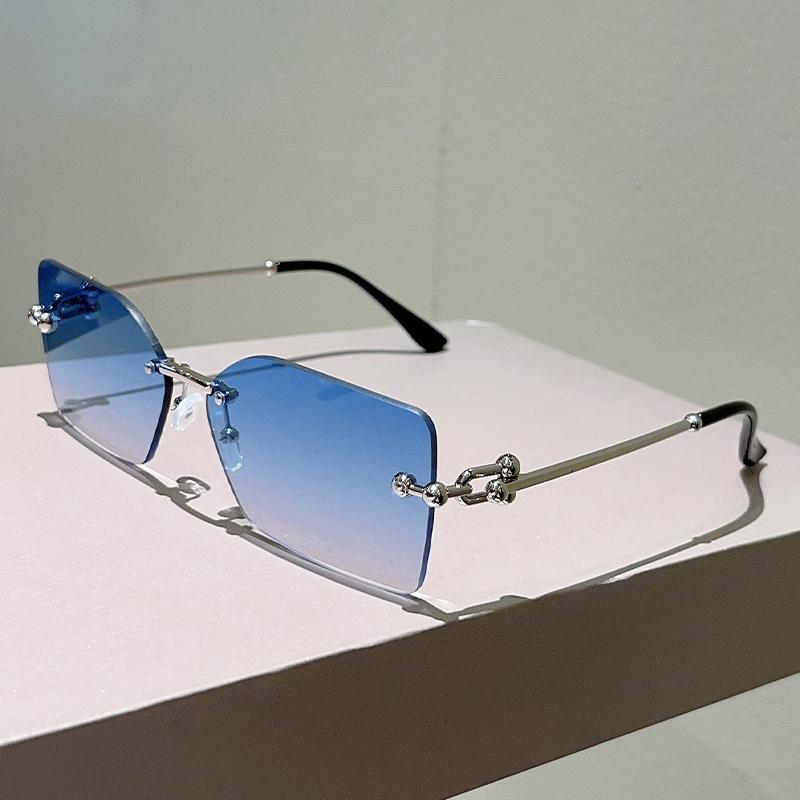 Rimless Square Sunglasses Men Vintage  Fashion Gradient Outdoor Casual Shades Women Trendy Brand Design Sun Glasses
