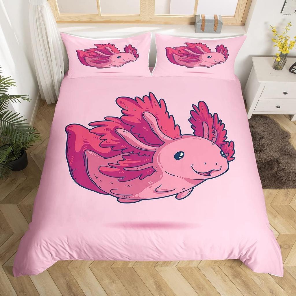 Cartoon Axolotl Bettbezug für Jungen Mädchen Ozean Tierwelt Axolotl Bettwäsche Set Einzel Doppel König Botanische Deckenbezug mit Kissenbezug
