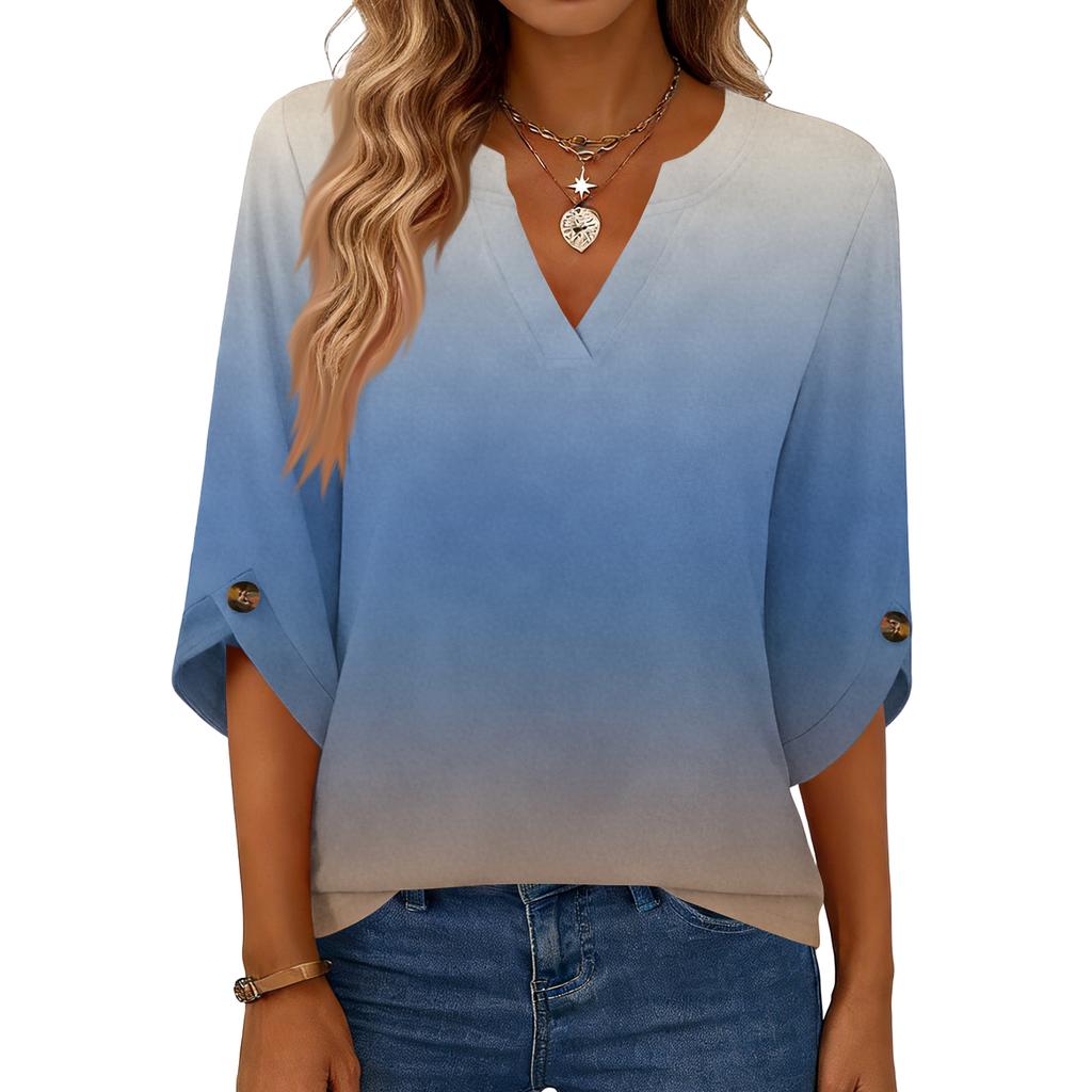 Womens 3/4 Length Sleeve Tunic Tops Casual V Neck Shirts Business Work Blouses