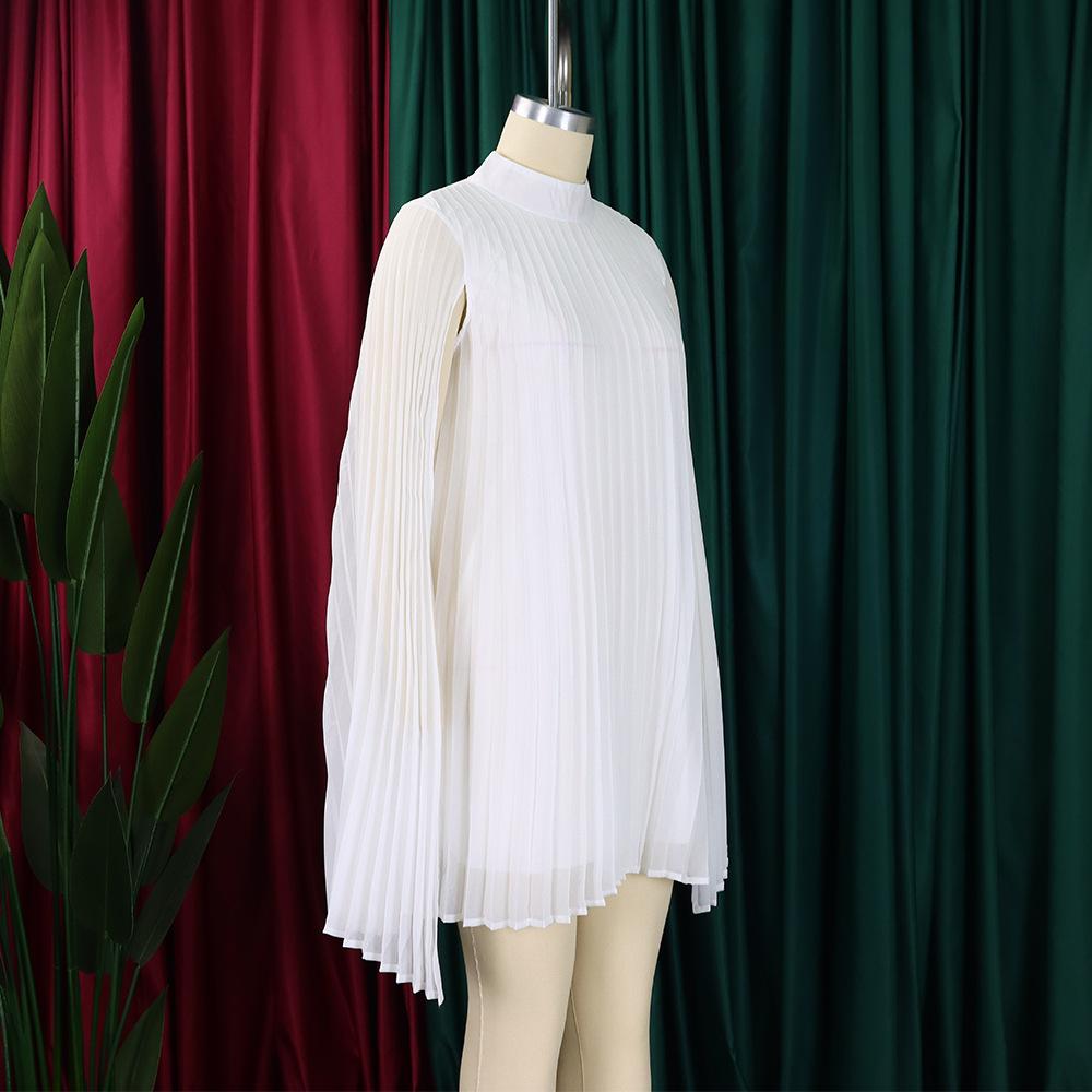 YYFS Women's Fashion Spring Fall Solid Color Print Long Sleeve Half Turtleneck Loose Waistline Casual Dresses