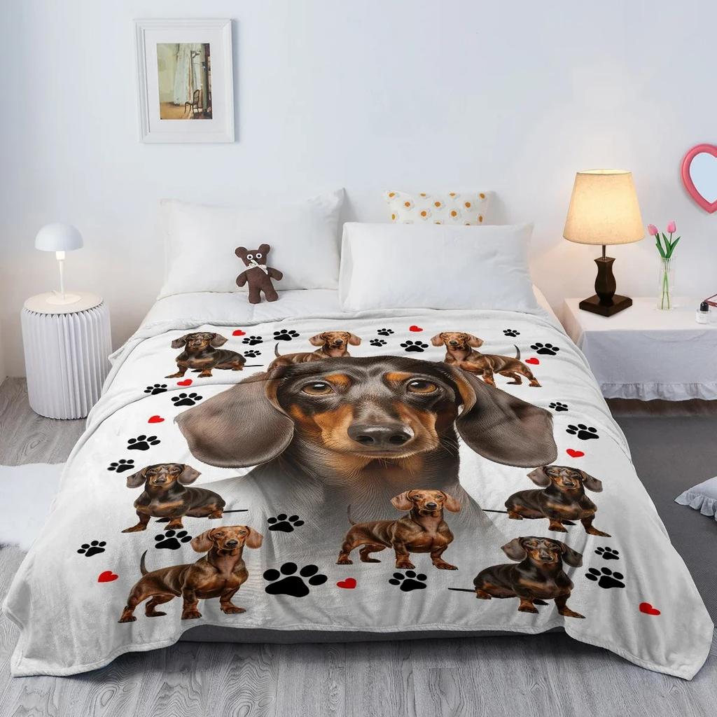 Dachshund Blanket Cute Black and Red Paws Printed Soft Flannel Warm Cozy Blanket for Teens Adults Kids