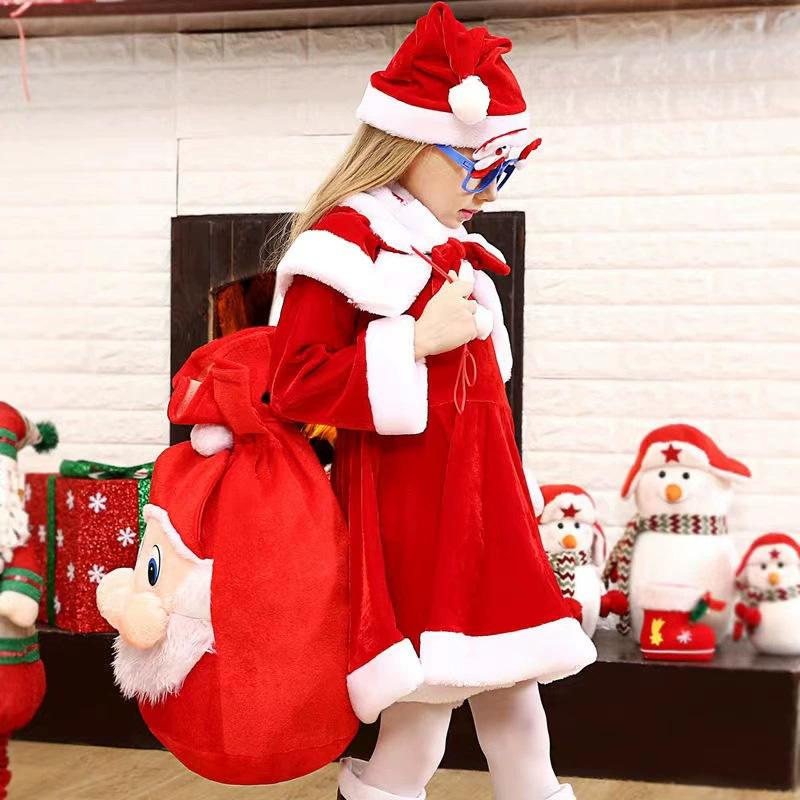 1PC Red Large Capacity with Drawstring Closure Christmas Gift Bag for Xmas Santa Claus Backpack Plush Present Sack Bags