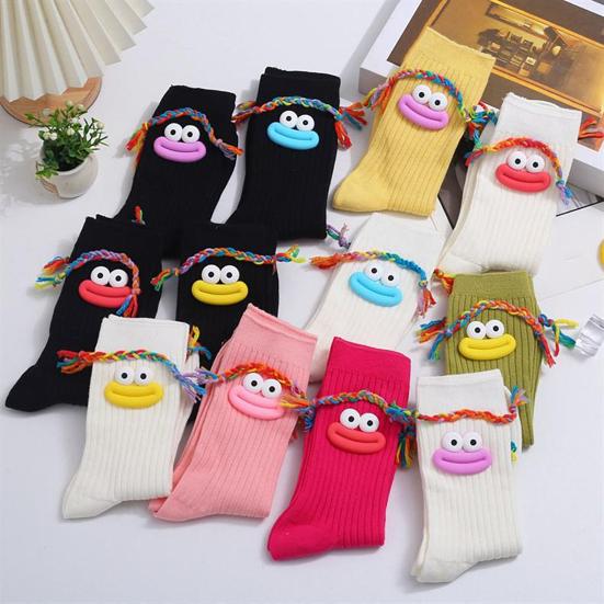 Funny Face Socks Cartoon Crew Socks with Colorful Braids Sausage Lips Cute Silly Socks for Women Girls Birthday Festive Gifts