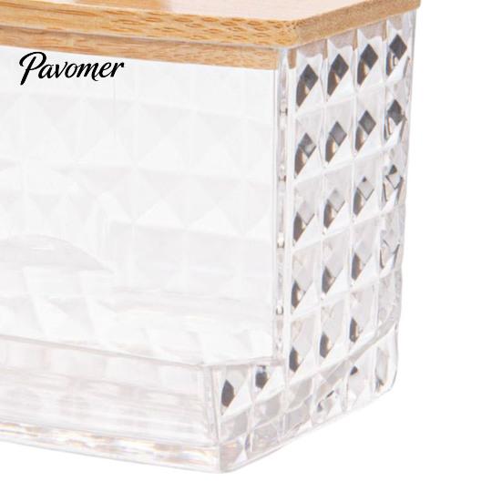 Jewelry Storage Box with Bamboo Lid Dustproof Moisture Resistant Clear Transparent Acrylic Case Container Cotton Swabs Dental Floss Organizer