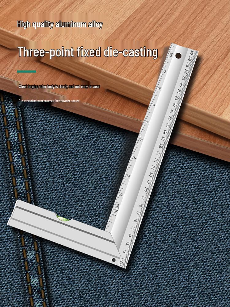 90° Aluminum Corner Woodworking Level & Triangle Steel Ruler