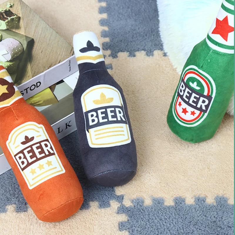 Printed Pattern Plush Filling Vodka Whiskey Bottle Squeaking Sound Pet Dog Toy