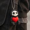Grim Reaper Hanging Pendant Holding Heart Keychain Charm, 3D Printed Gothic Skull Decor with Ball Chain, Backpacks Bags Purse Decoration, Halloween