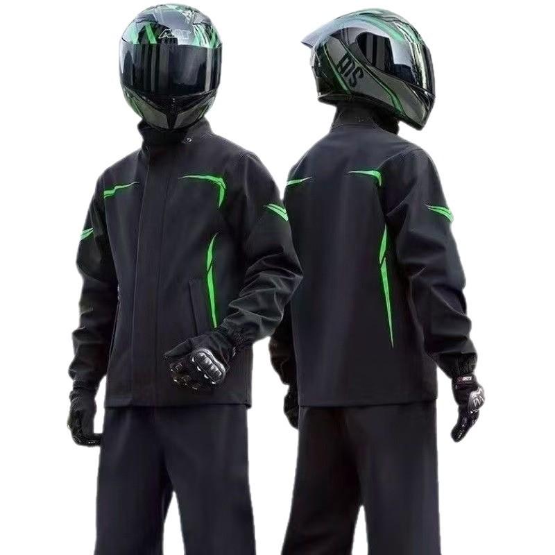 Motorcycle Rain Suit Men Women - Detachable Hood Reflective Stripes Breathable Mesh Lining Heavy Protection