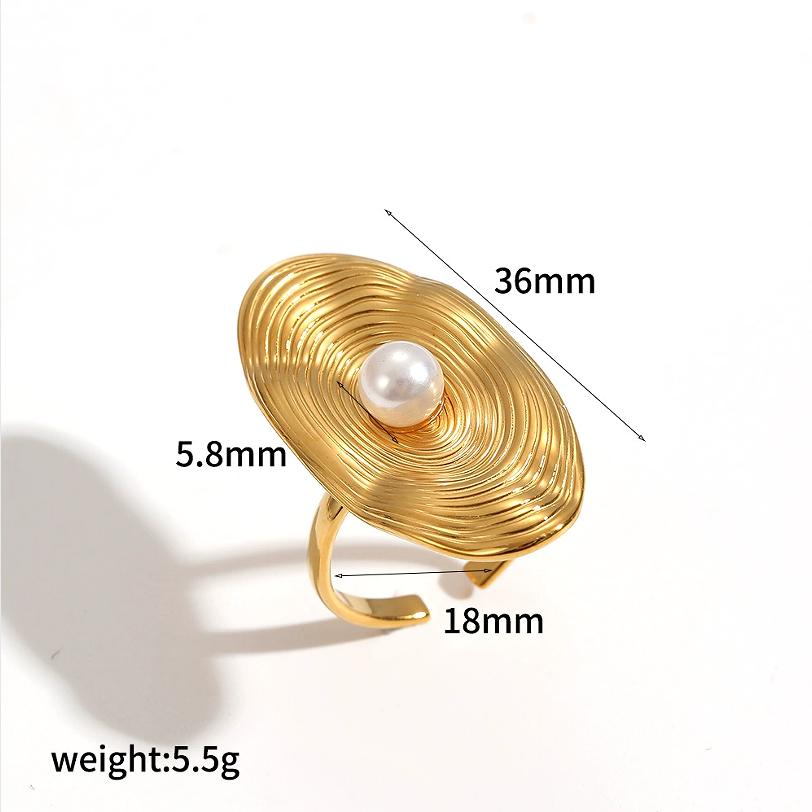 

Vintage Elegant Irregular Baroque Imitation Pearl Stainless Steel Open Rings for Women Versatile Personality Rings Charm Zircon Resizable&Gold-color