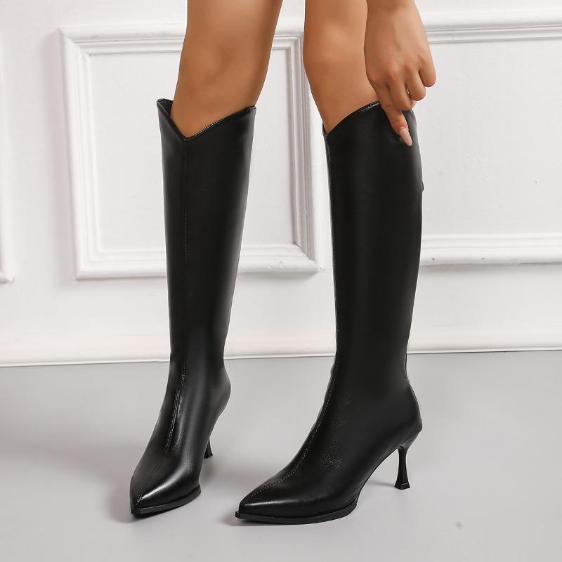 Back Zip Slim Folkel Single Boot Pointed Toe Waterproof Non-Slip Plus Size Tall Boots