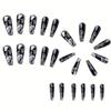 24pcs Exquisite Black Long Press On Nails with Halo Dyeing Designs Full Cover Ballerina Artificial Nails for Women -Easy To Apply and Remove with Glue