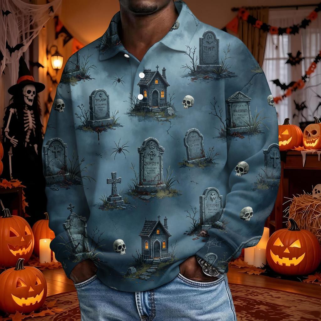 Men's Halloween Fashion Long Sleeve Button Up Shirt