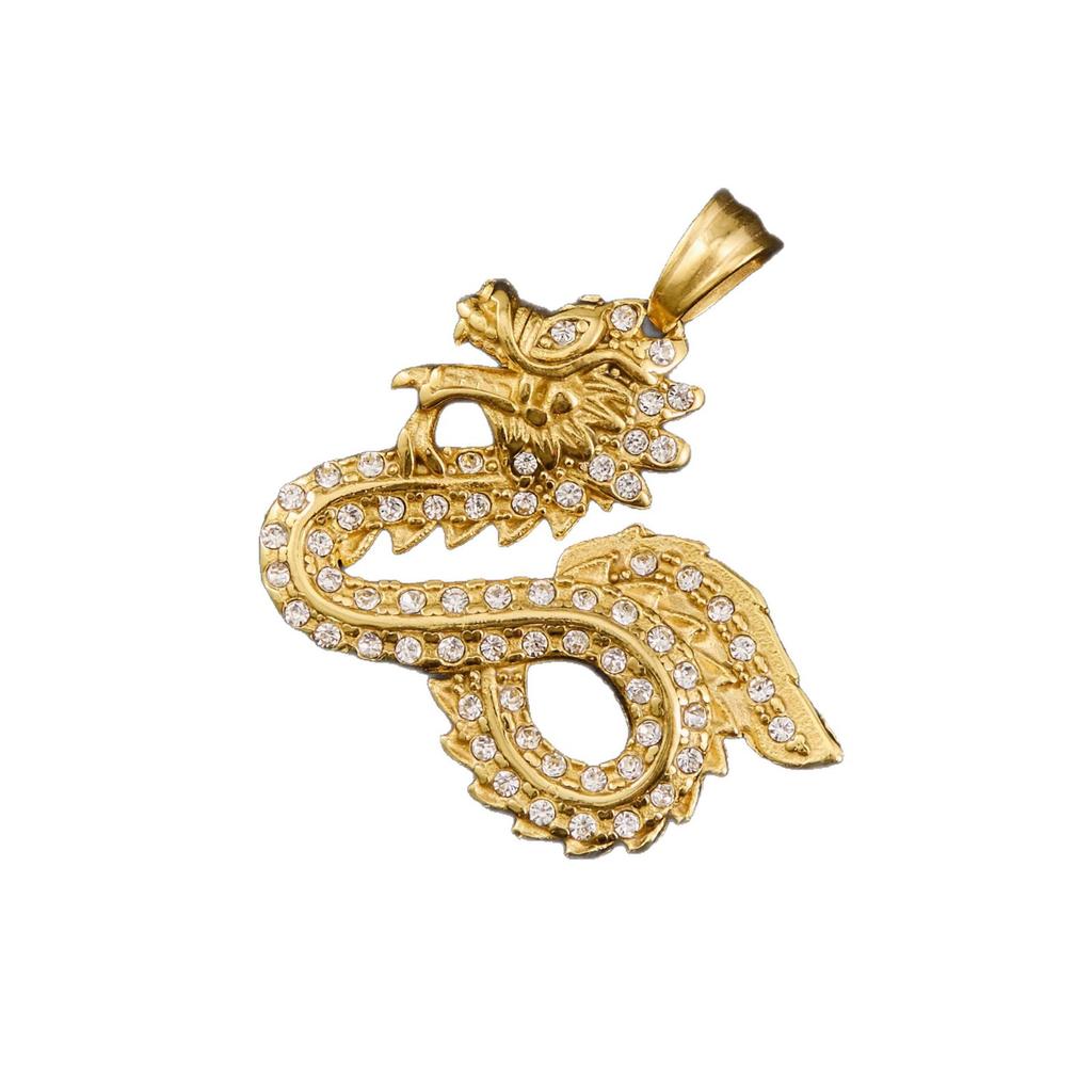 1pc Peraonality Trend Hip Hop Animal Dragon Pendant 316L Stainless Steel Necklaces with Rhinestone for Men Jewelry