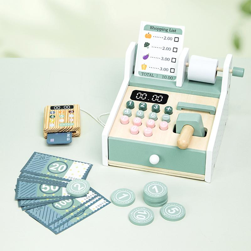 Kids Wooden Simulation Supermarket Checkout Counter Toy Cash Register Kids Role-Play Toys Kitchen Toys Girls Pretend Play