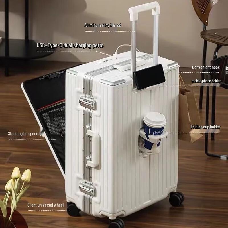 Xiang Le Mei 24-inch Front-Opening Aluminum Luggage with Smart Lock