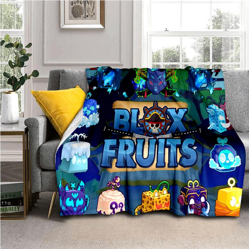 

3D B-Blox Fruit Мультяшная Игра Подарочный Плед, Мягкий Плед для Дома Спальни Кровати Дивана Путешествий Пикника Офиса Покрывало для Детей 30x40in