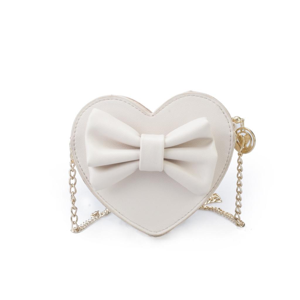Fashionable Cute Mini Pu Shoulder Bag For Girls With Heart And Bowknot Elements