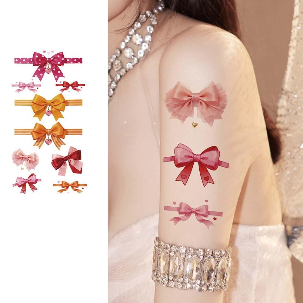 Pink Bowknot Ribbon Colorful Bow Tattoo Stickers Waterproof Makeup Stickers  Live House