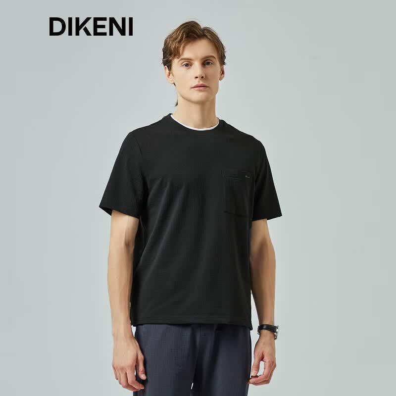 DIKENI Men s Waffle Knit Round Neck Short Sleeve T-Shirt 2XL