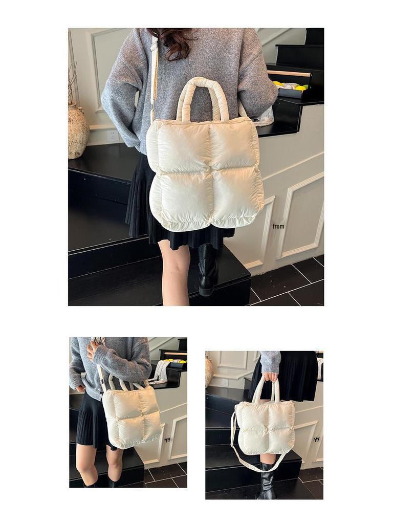 Lightweight, Fashionable Candy-Colored Down Jacket with Quilted Shoulder and Puff Crossbody Bag, Large Capacity, Solid Color