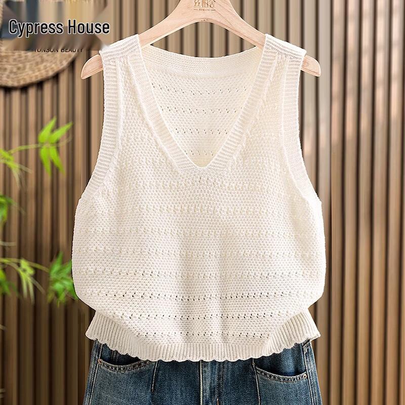 Women s V-Neck Hollow Out Knit Vest One Size