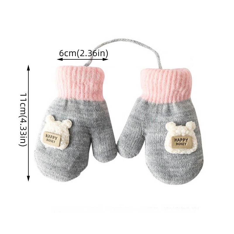 Cute Cartoon Children Gloves Thicken Kids Plush Fingerless Gloves 0-3year Toddler Hanging Neck Mittens Baby Winter Hand Warmer