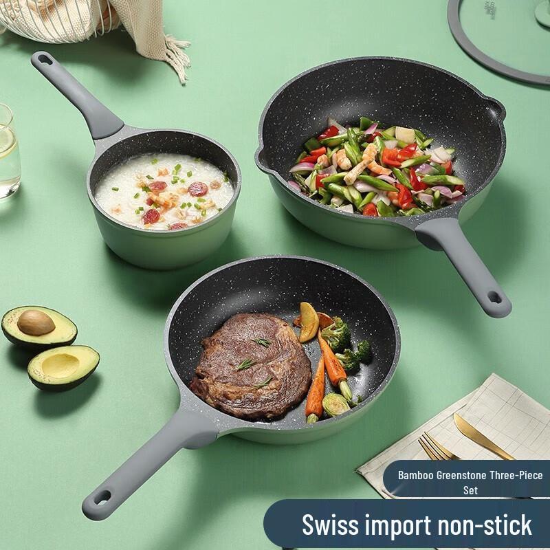 COOKER KING Bamboo Green Stone 3-Piece Non-stick Cookware Set