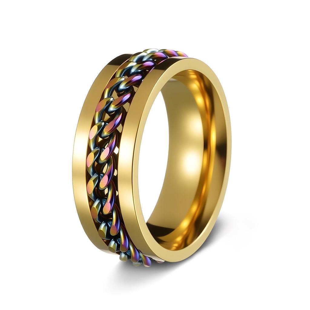 Men's Titanium Steel Rotating Chain Ring - Rotatable Stress Relief Jewelry and Beer Bottle Opener